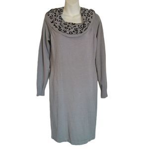 Say What? Gray Long Sleeve Animal Print Cowl Neck Sweater Dress Large